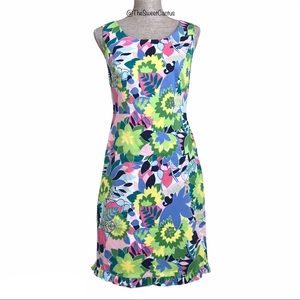 Talbots Ruffle Hem Sheath Dress Womens 2 Colorful Floral Preppy